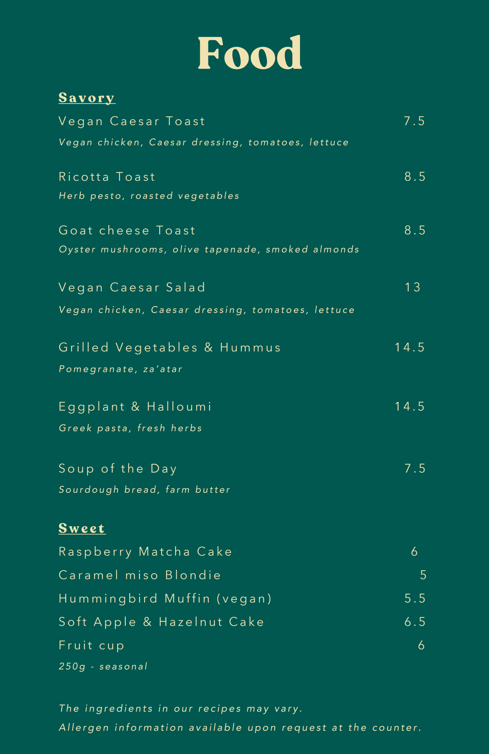 Food menu